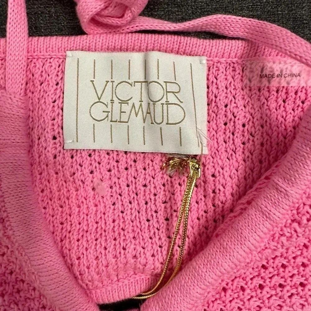 Revolve Victor Glemaud NWT’s crochet cut out halter top in neon pink. Size XL